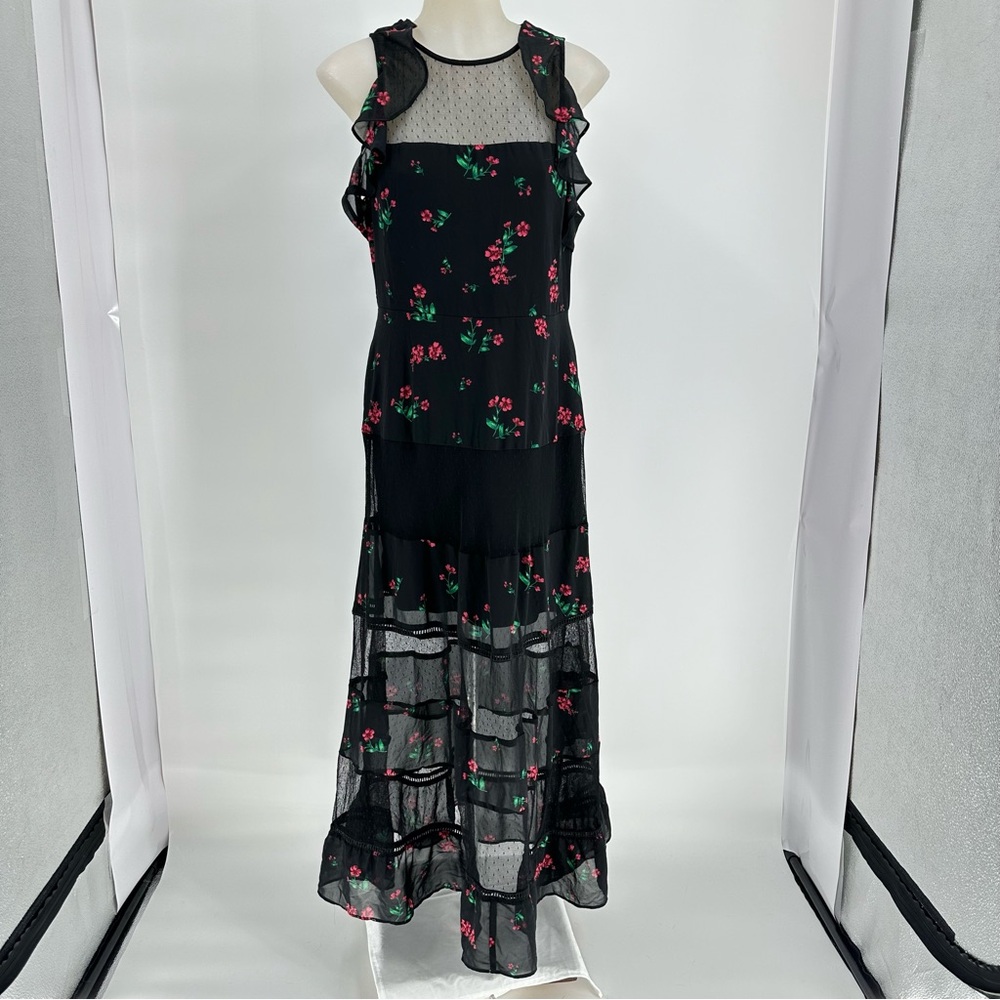 EXPRESS Maxi Floral Sheer Mid Lined Maxi Dress Size 8 Black - Picture 3 of 11